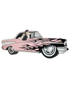 Wanddeko Chevy Rosa mit schwarzen Flammen und Elvis verkleinert
