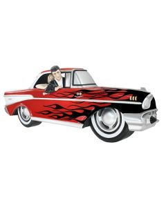 Wanddeko Chevy Rot mit schwarzen Flammen und Elvis verkleinert