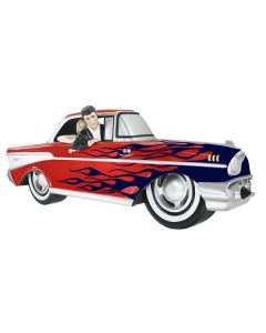 Wanddeko Chevy Rot mit blauen Flammen und Elvis verkleinert