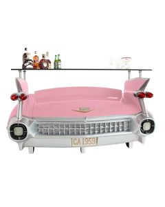 Bar Cadillac Rosa mit blauen Flammen und Kofferraumschrank lebensgroß