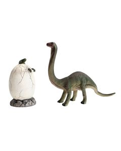 Dinosaurier schlüpft auf Ei mit Brachiosaurus lebensgroß