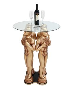 Goldener Preisfigurtisch mit Glasplatte verkleinert