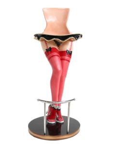 Sexy Frauenbeine mit roten Strümpfen Barhocker lebensgroß
