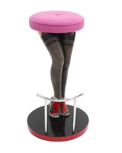 Sexy Frauenbeine Barhocker mit pinken Polster lebensgroß