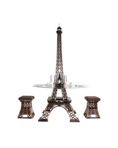 Eiffelturm Tisch mit Glasplatte und Hockern verkleinert