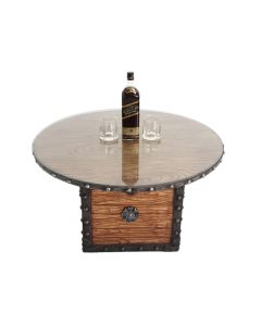 Truhe Tisch mit Holz und Glasplatte lebensgroß