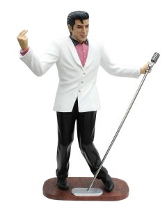 Elvis im weißen Jackett mit Mikro  lebensgroß