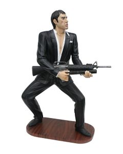 Gangster Al Pacino Scarface im schwarzen Anzug mit Waffe lebensgroß