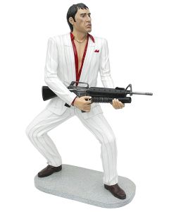 Gangster Al Pacino Scarface im weißen Anzug mit Waffe lebensgroß