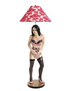 Unterwäschemodel Lampe mit rotem Lampenschirm verkleinert