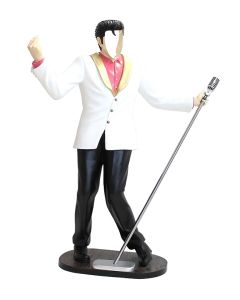 Elvis im weißen Jackett mit Mikro ohne Gesicht lebensgroß