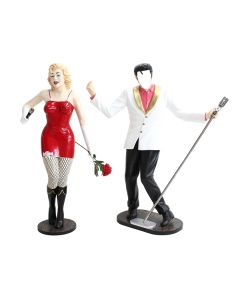 Elvis ohne Gesicht und Marilyn in Rot lebensgroß