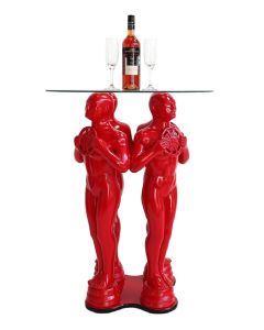 Preisfigurtisch Rot mit Glasplatte verkleinert