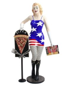 Marilyn amerika mit Menükarte und PizzaTafel  lebensgroß