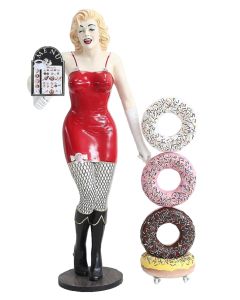 Marilyn mit Menükarte und Donuts  lebensgroß