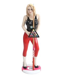 Model mit Billardkugeln und Stock verkleinert