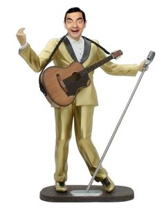 Mr Bean als Elvis im goldenen Anzug mit Mikro lebensgroß