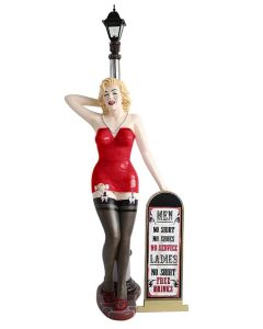 Marilyn rot schwarz mit Laterne und Angebotstafel lebensgroß
