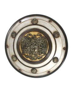 Antikes Mittelalterliches Schild mit Medusa Weiß Gold lebensgroß