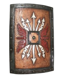 Antikes Mittelalterliches Schild mit weißen Pfeilen lebensgroß