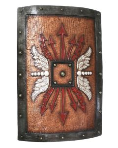 Antikes Mittelalterliches Schild mit roten Pfeilen lebensgroß