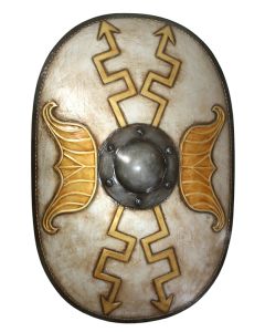 Antikes Mittelalterliches Schild Oval Weiß mit goldenen Pfeilen lebensgroß