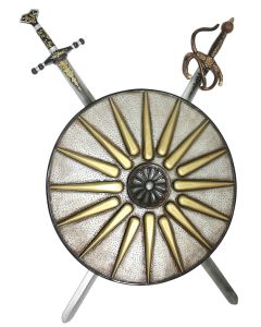 Antikes Schild Silber Gold mit 2 Schwertern lebensgroß