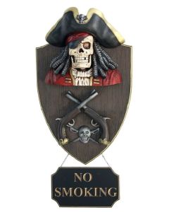 Piratenskelett mit Pistolen Wanddeko mit *No Smoking*Schild lebensgroß