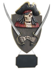 Piratenskelett mit Schwertern und Angebotsschild Wanddeko lebensgroß
