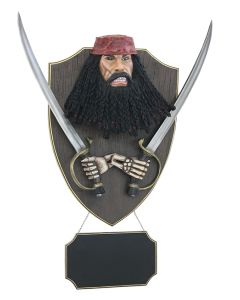 Pirat Blackbeard mit Schwertern und Angebotsschild Wanddeko lebensgroß