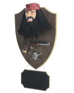 Pirat Blackbeard mit Pistole und Angebotsschild Wanddeko lebensgroß