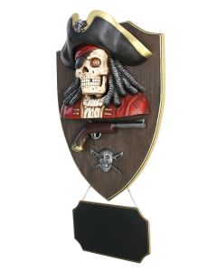 Piratenskelett mit Pistole und Angebotsschild Wanddeko lebensgroß