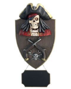 Piratenskelett mit Pistolen und Angebotsschild Wanddeko lebensgroß