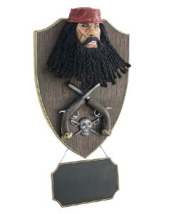 Pirat Blackbeard mit Pistolen und Angebotsschild Wanddeko lebensgroß