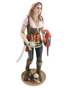 Piratenfrau Butler mit Papagei lebensgroß