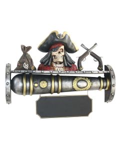 Kanonenregal mit Piratenbüste und Angebotsschild lebensgroß