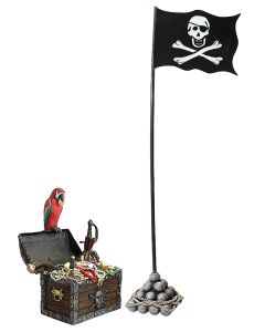 Schatztruhe mit Papagei und Flagge lebensgroß