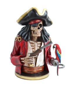 Piratenskelett Oberkörper rot mit Papagei lebensgroß
