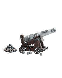 Kanone auf Holzwagen mit Kanonenkugeln lebensgroß