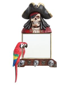 Piratenskelett Spiegel und Garderobe mit Papagei lebensgroß