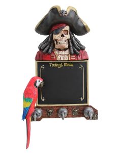 Piratenskelett Angebotstafel und Garderobe mit Papagei lebensgroß
