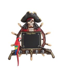 Piratenskelett Angebotstafel und Garderobe mit Steuer, Pistolen  lebensgroß
