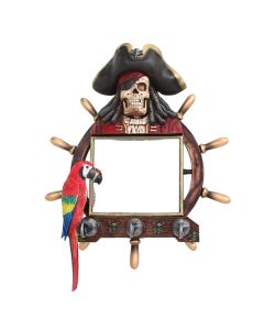 Piratenskelett Spiegel mit Steuer und Papagei lebensgroß