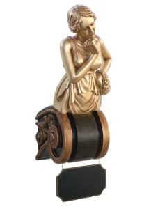 Aphrodite auf Kapitell mit Angebotsschild Gold lebensgroß