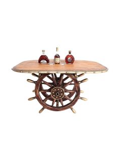Schiffssteuer Tisch mit Holzplatte Oval lebensgroß