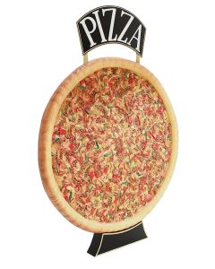 Ganze Pizza Einseitig mit Pizzaschild vergrößert