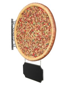 Ganze Pizza Einseitig mit Angebotsschild für Wand lebensgroß