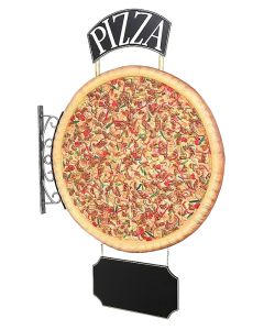 Ganze Pizza Einseitig mit Pizza und Angebotsschild für Wand lebensgroß