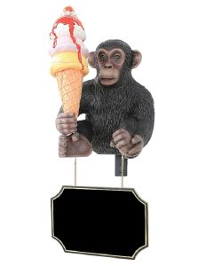 BabyAffe mit Eis und Angebotsschild für Wand  lebensgroß