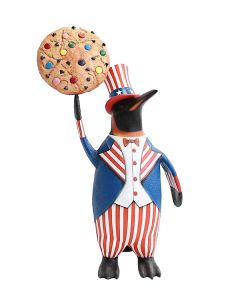 Pinguin amerika mit Keks lebensgroß